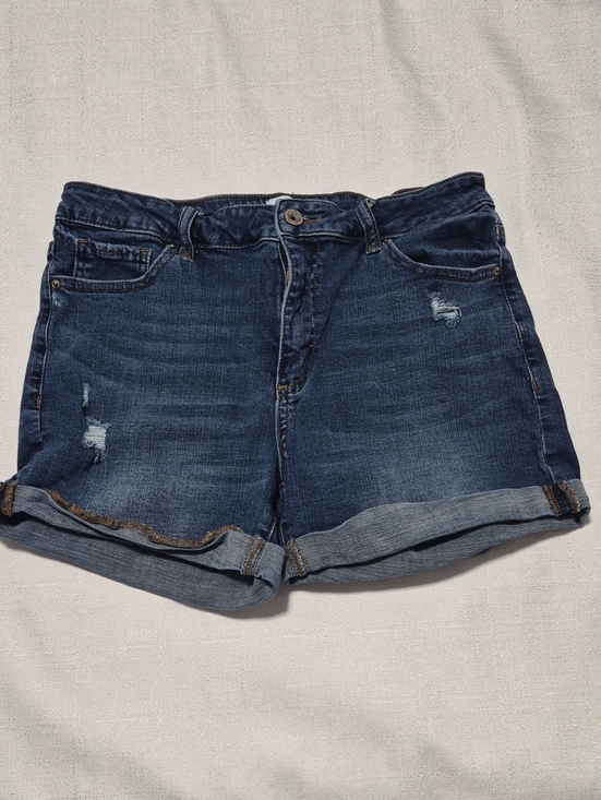 Special A Pants - Special A Dark Blue Denim Roll-Cuff Distressed Casual Shorts Womens Size Large